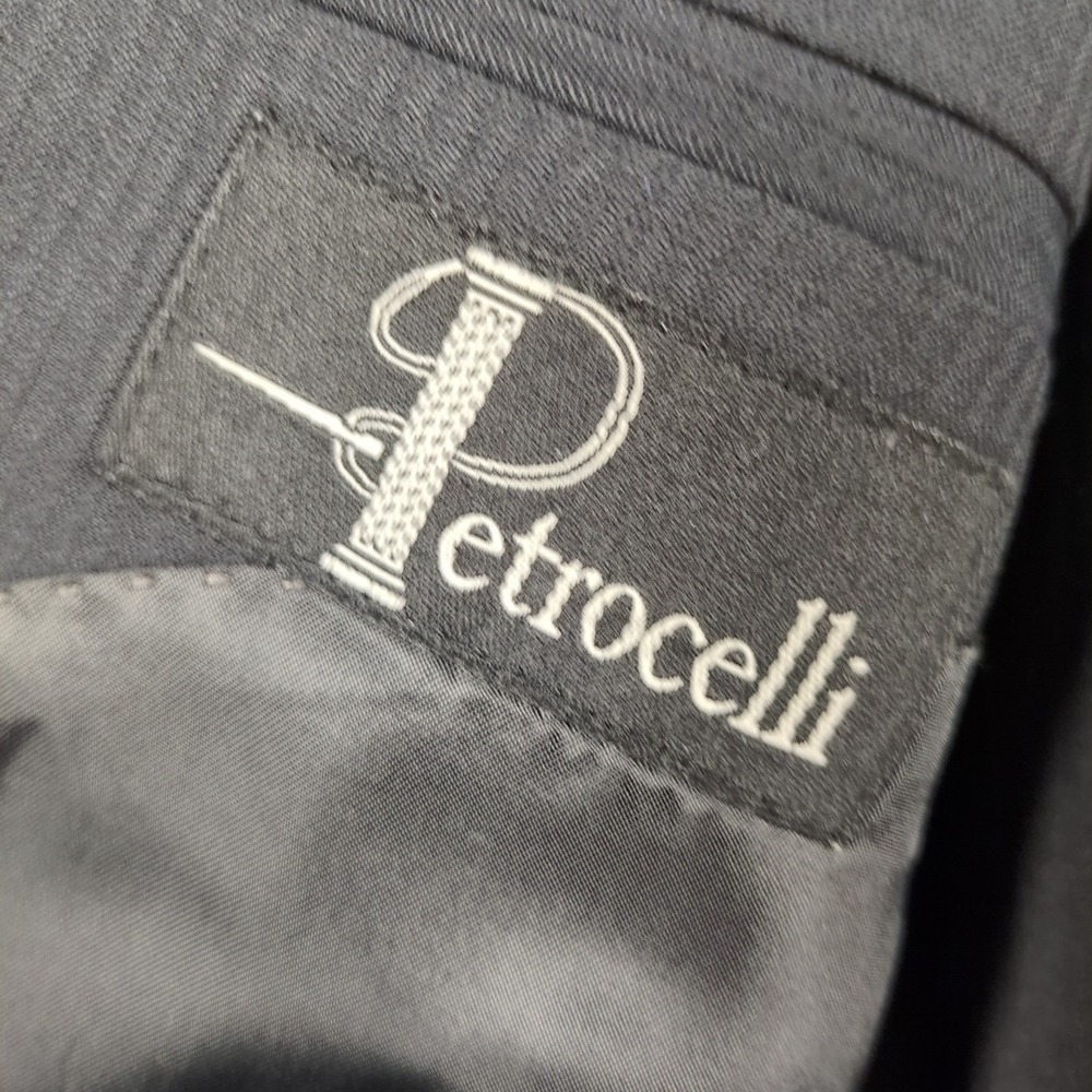 Petrocelli 50R 44Wx32L Black Stripe Wool Blend Mens 2PC Set Pant Suit Coat - Picture 5 of 11